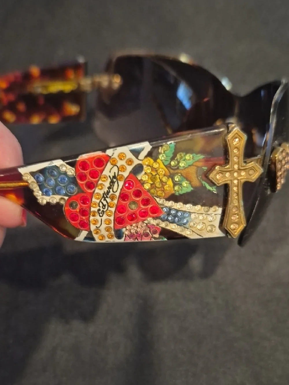 Ed Hardy Zeke Embellished Tortoiseshell Shield Sunglasses - Picture 3 of 10